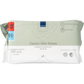 V�dserviet, ABENA, Z-fold, 18x23cm, hvid, Renrumsproduceret, 100stk, uden farve og parfume, med foliel�g, engangs