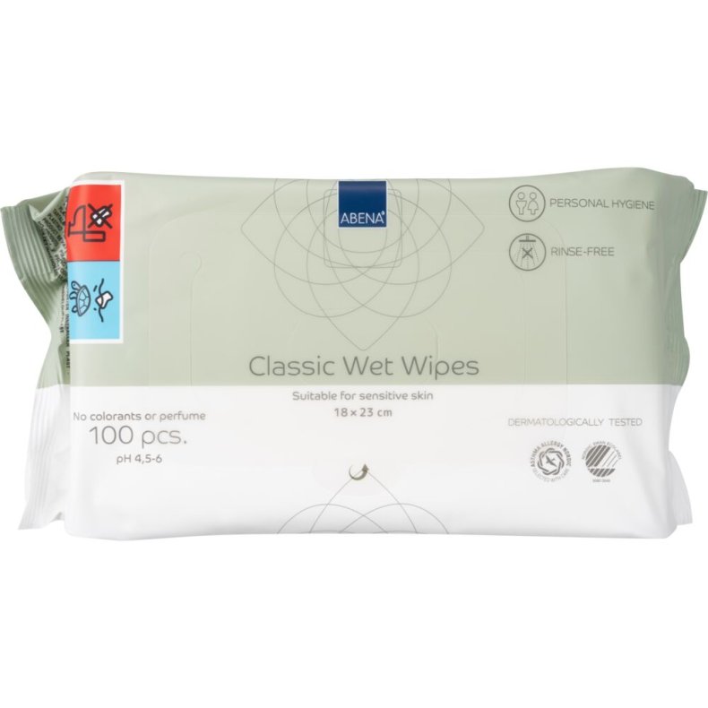V�dserviet, ABENA, Z-fold, 18x23cm, hvid, Renrumsproduceret, 100stk, uden farve og parfume, med foliel�g, engangs