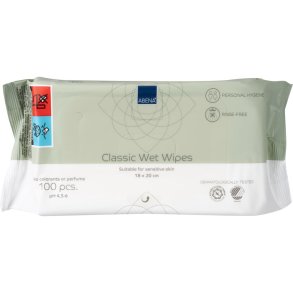 V�dserviet, ABENA, Z-fold, 18x20cm, hvid, Renrumsproduceret, 100stk, uden farve og parfume, med foliel�g, engangs