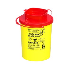 Kanyleboks, Sharps, 12,75cm, �7,63cm, 500 ml, gul, kanyleaftr�k, skrueanordning
