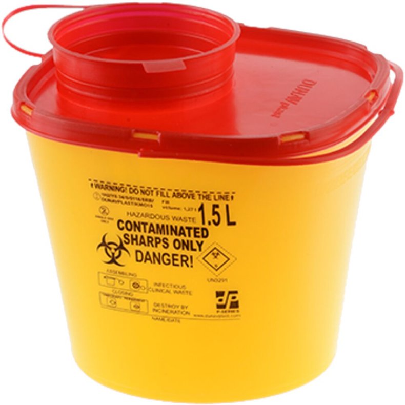 Kanyleboks, Sharps, 12,7cm, �11,1cm, 1,5 l, gul, kanyleaftr�k, skrueanordning