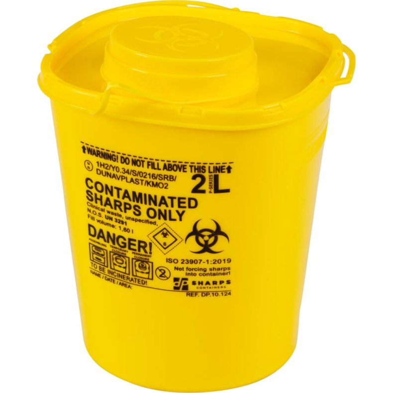 Kanyleboks, Sharps, 17,45cm, �11,4cm, 2 l, gul, kanyleaftr�k, skrueanordning