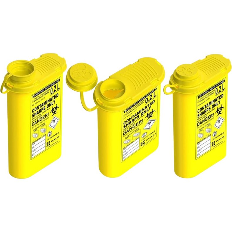 Kanyleboks, Sharps, 200 ml, gul, kanyleaftr�k, transportmodel *Denne vare tages ikke retur*