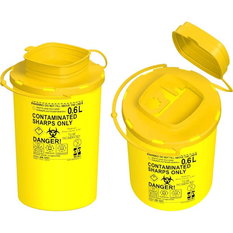 Kanyleboks, Sharps, 14,75cm, �7,63cm, 600 ml, gul, kanyleaftr�k, transportmodel