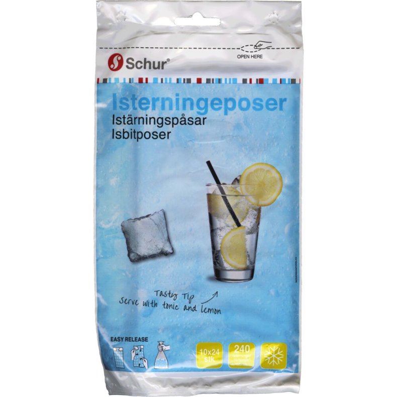Isterningepose, Schur, klar, LDPE/virgin, 18x34cm, til 24 isterninger