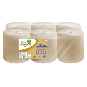 H�ndkl�derulle, Lucart T3 Natural, 2-lags, Midi, 140m x 19,9cm, �20cm, ubleget, genanvendt papir, med spiralhylse