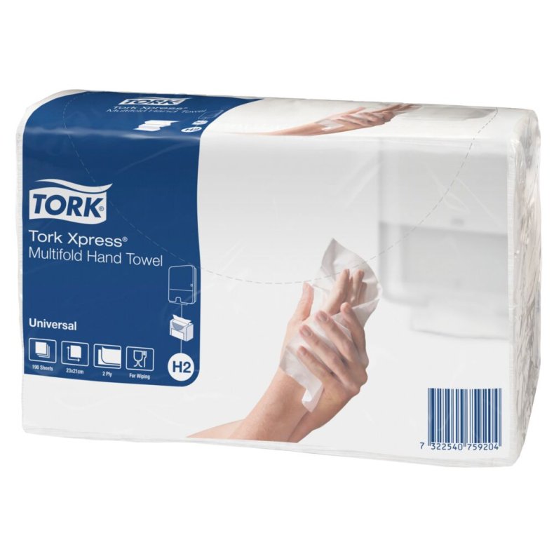 H�ndkl�deark, Tork H2 Universal, 2-lags, Z-fold, 23,4x21,3cm, 7,8 cm, hvid, blandingsfibre