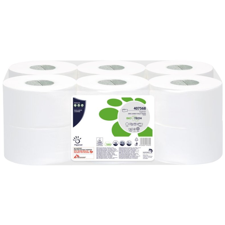 Jumborulle, Biotech, 2-lags, Mini, 150m x 9,5cm, �19,5cm, hvid, nyfiber