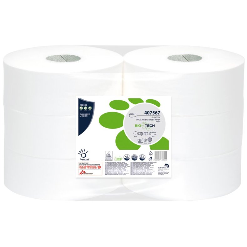 Jumborulle, Biotech, 2-lags, Midi, 300m x 9,5cm, �27cm, hvid, nyfiber