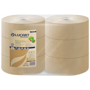 Jumborulle, Lucart T3 Natural, 2-lags, Midi, 350m x 8,5cm, �26cm, ubleget, genanvendt papir