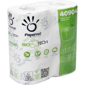 Toiletpapir, Biotech, 2-lags, 28m x 9,5cm, �12,4cm, hvid, nyfiber