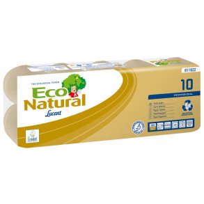 Toiletpapir, Lucart T3 Natural, 2-lags, 22m x 9,6cm, �10cm, ubleget, genanvendt papir