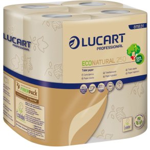 Toiletpapir, Lucart T3 Natural, 2-lags, 27,5m x 9,6cm, �10,3cm, ubleget, genanvendt papir