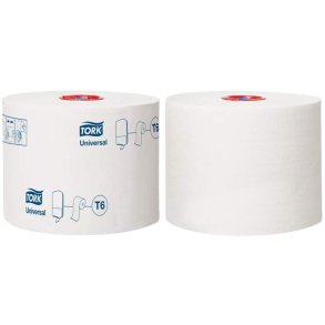 Toiletpapir, Tork T6 Universal, 1-lags, 135m x 9,9cm, �13,2cm, hvid, nyfiber