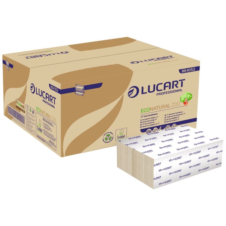 H�ndkl�deark, Lucart T3 Natural, 2-lags, Z-fold, 24x20cm, 8 cm, ubleget, genanvendt papir