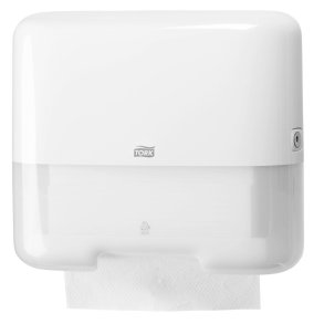 Dispenser, Tork H3, Mini, 13,5x33,2x29,1cm, hvid, plast, til h�ndkl�deark maks dydbe 11,5 cm og maks bredde 25 cm