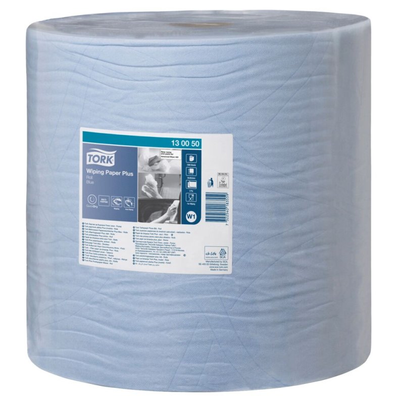 V�rkstedsrulle, Tork W1, 2-lags, 510m x 36,9cm, �39cm, bl�, blandingsfibre
