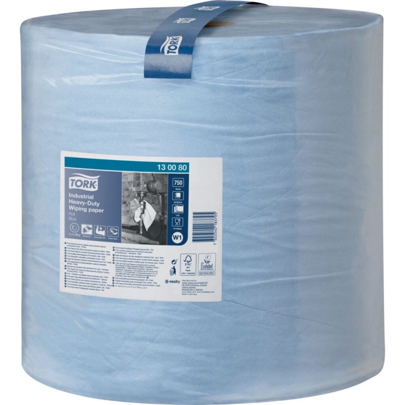 V�rkstedsrulle, Tork W1, 3-lags, 255m x 36,9cm, �39cm, bl�, nyfiber
