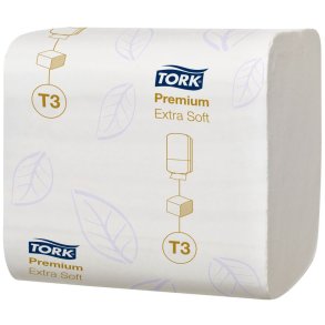 Toiletpapir, Tork T3 Premium, 2-lags, 19x11cm, hvid, nyfiber, i ark