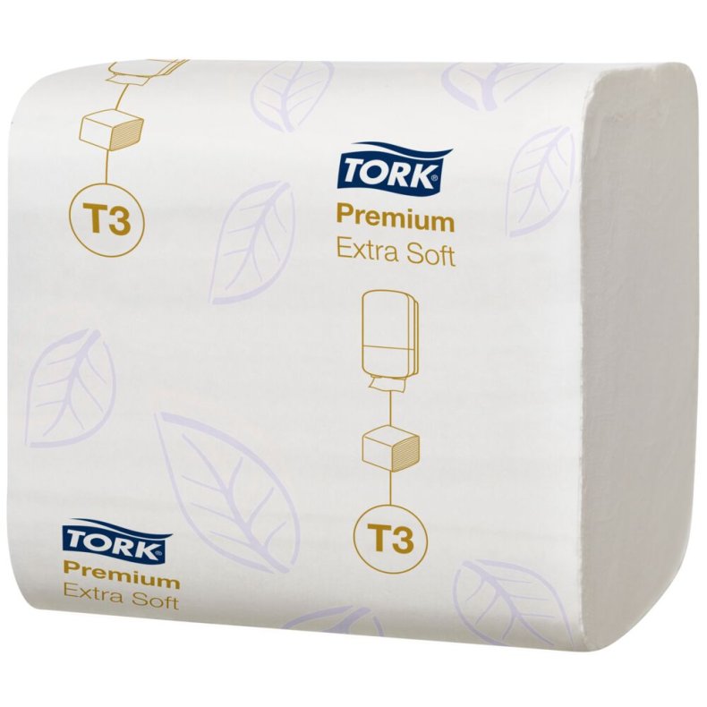 Toiletpapir, Tork T3 Premium, 2-lags, 19x11cm, hvid, nyfiber, i ark