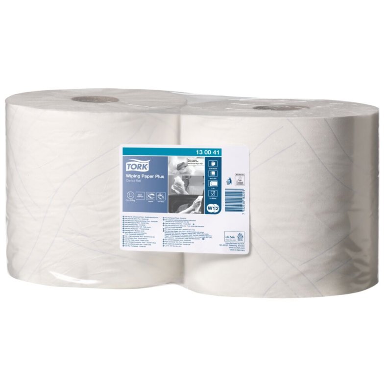 V�rkstedsrulle, Tork W1/W2, 2-lags, 255m x 23,5cm, �26,2cm, hvid, blandingsfibre