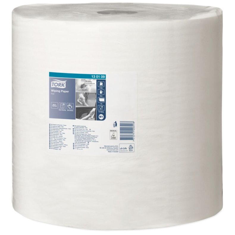V�rkstedsrulle, Tork W1, 1-lags, 1180m x 34cm, �38cm, hvid, blandingsfibre