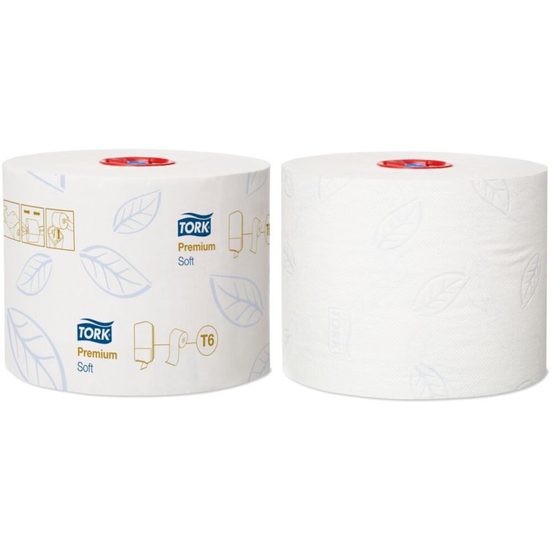 Toiletpapir, Tork T6 Premium, 2-lags, 90m x 9,9cm, �13,2cm, hvid, nyfiber