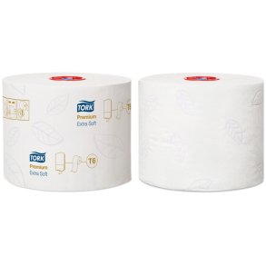 Toiletpapir, Tork T6 Premium, 3-lags, 70m x 9,9cm, �13,2cm, hvid, nyfiber