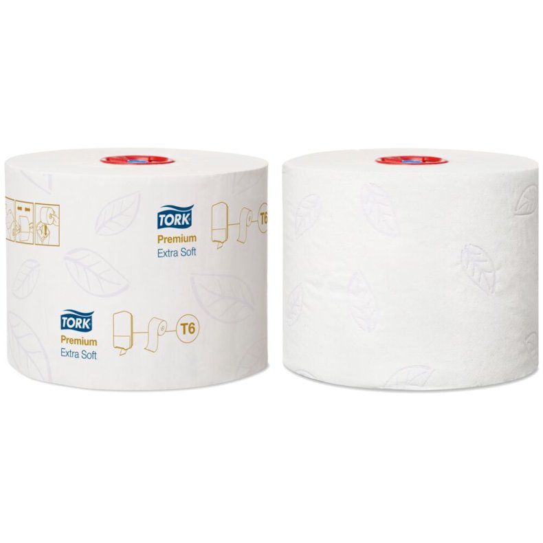 Toiletpapir, Tork T6 Premium, 3-lags, 70m x 9,9cm, �13,2cm, hvid, nyfiber