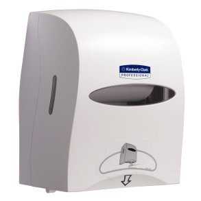 Dispenser, Kimberly-Clark, 28x33x42,5cm, hvid, plast, til h�ndkl�deruller, skal bruge 4 x baterier