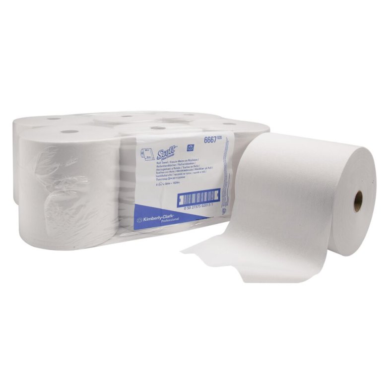 H�ndkl�derulle, Kimberly-Clark Scott, 1-lags, 304m x 20cm, �20cm, hvid, blandingsfibre, airflex