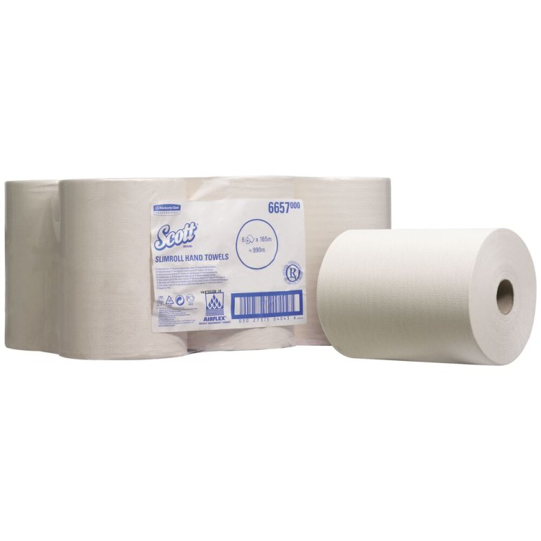 H�ndkl�derulle, Kimberly-Clark Scott, 1-lags, 165m x 19,8cm, �15cm, hvid, blandingsfibre, airflex *Denne vare tages ikke retur*