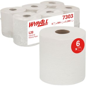 H�ndkl�derulle, Kimberly-Clark Wypall L30, 2-lags, Midi, 127,5m x 18,5cm, hvid, genanvendt papir, med spiralhylse *Denne vare tages ikke retur*