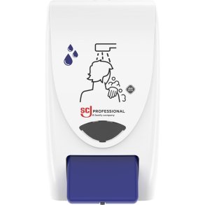 Dispenser, SCJ Professional Hair & Body, 2000 ml, hvid, plast, manuel, med bl� knap,4,5 ml pr. dosering *Denne vare tages ikke retur*