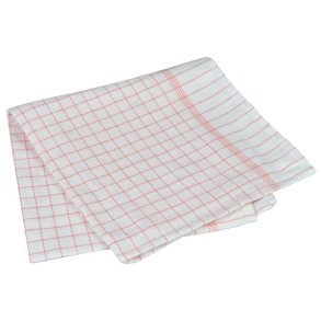 Kokkeviskestykke, 100x50cm, hvid, bomuld, r�de tern