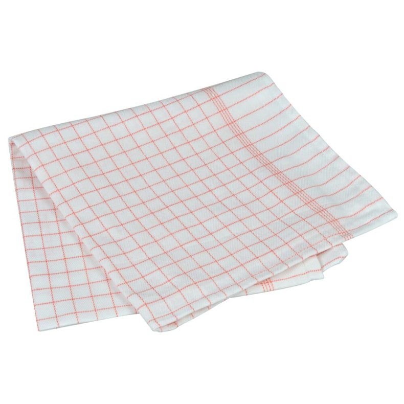 Kokkeviskestykke, 100x50cm, hvid, bomuld, r�de tern