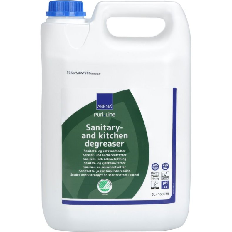 Sanitets- og k�kkenaffedter, ABENA Puri-Line, 5 l, alkalisk/affedtende, uden farve og parfume
