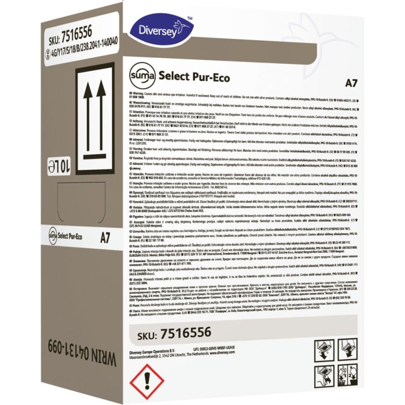 Afsp�nding, Diversey Suma Select Pur-Eco A7, 10 l, SafePack, med farve, uden parfume