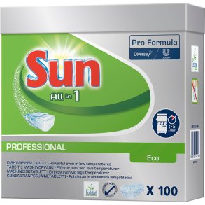 Opvasketabs, Sun Professional ECO, all-in-one, vandopl�selig folie, uden klor, med farve, uden parfume, 100stk