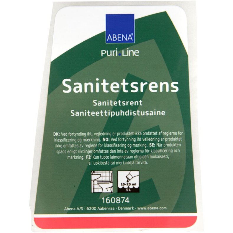 Etiket, ABENA, til Sanitetsreng�ring, sur/kalkh�mmende