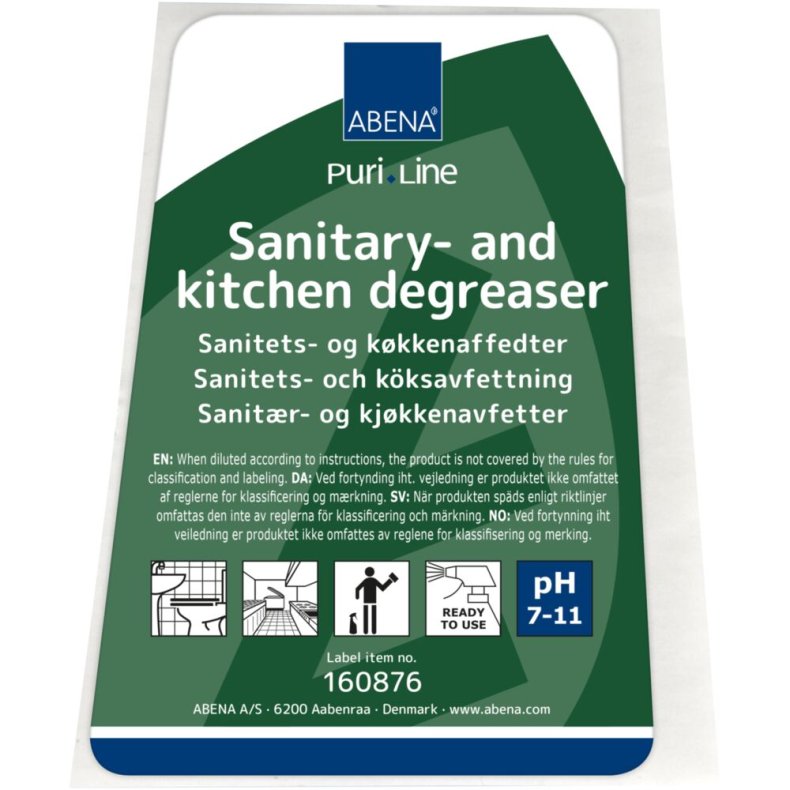 Etiket, ABENA, til Sanitets- og k�kkenaffedter
