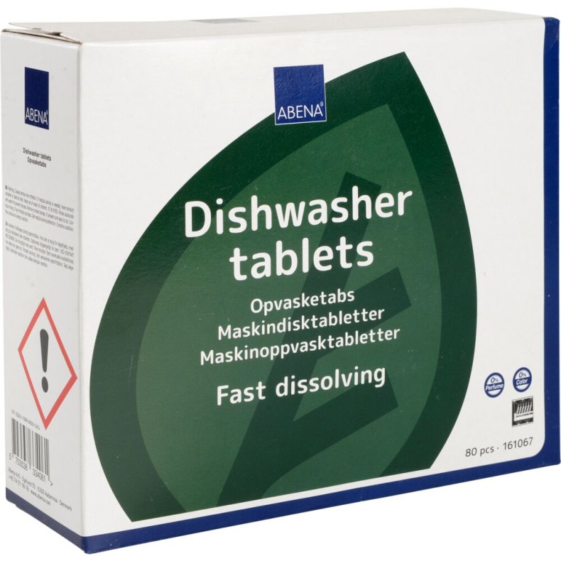Opvasketabs, ABENA, hurtigt vandopl�selig folie, uden klor, farve og parfume, 80stk