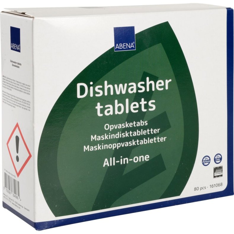 Opvasketabs, ABENA, all-in-one, vandopl�selig folie, uden klor, farve og parfume, 80stk