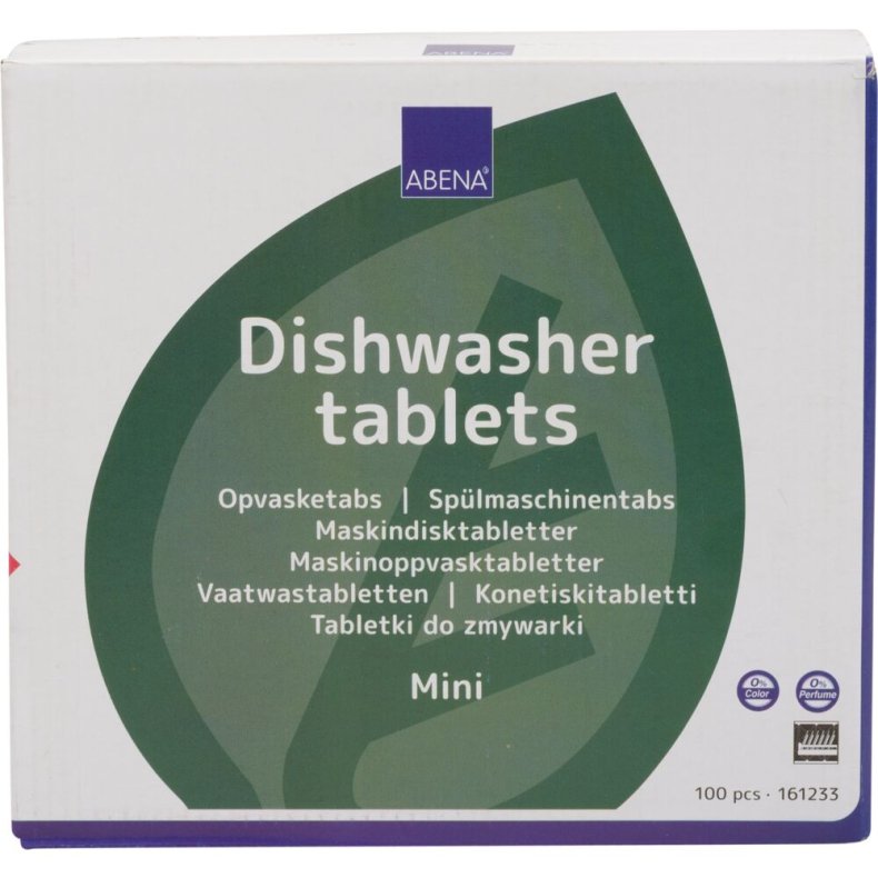 Opvasketabs, ABENA, mini, vandopl�selig folie, uden klor, farve og parfume, 100stk