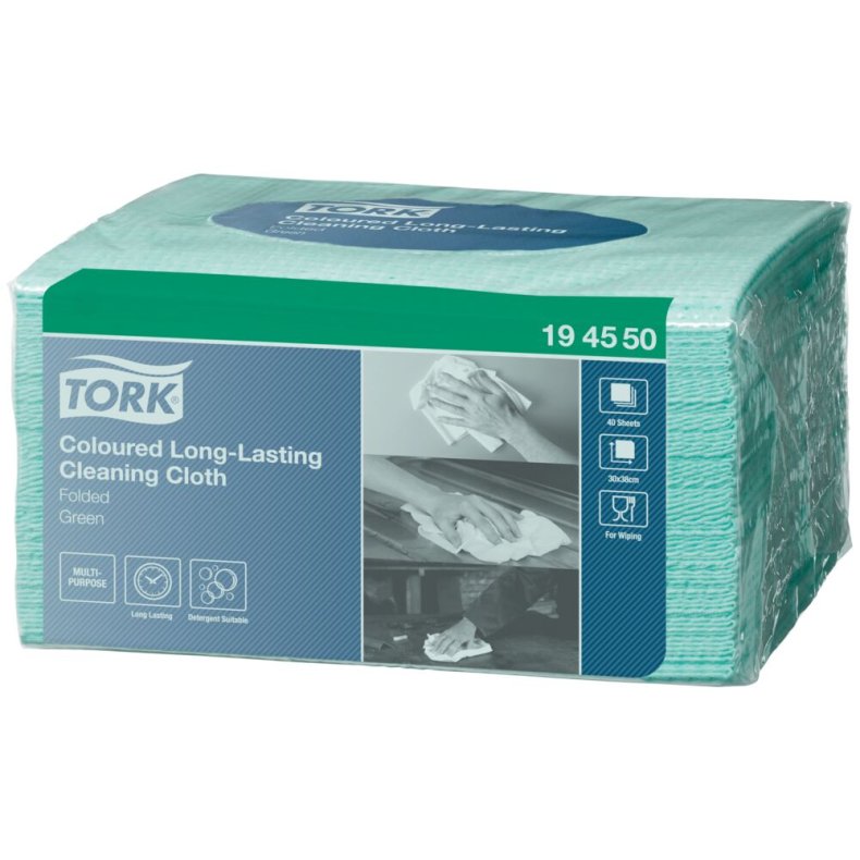 Aft�rringsklud, Tork W8, 38x30cm, gr�n, polyester/viskose, engangs
