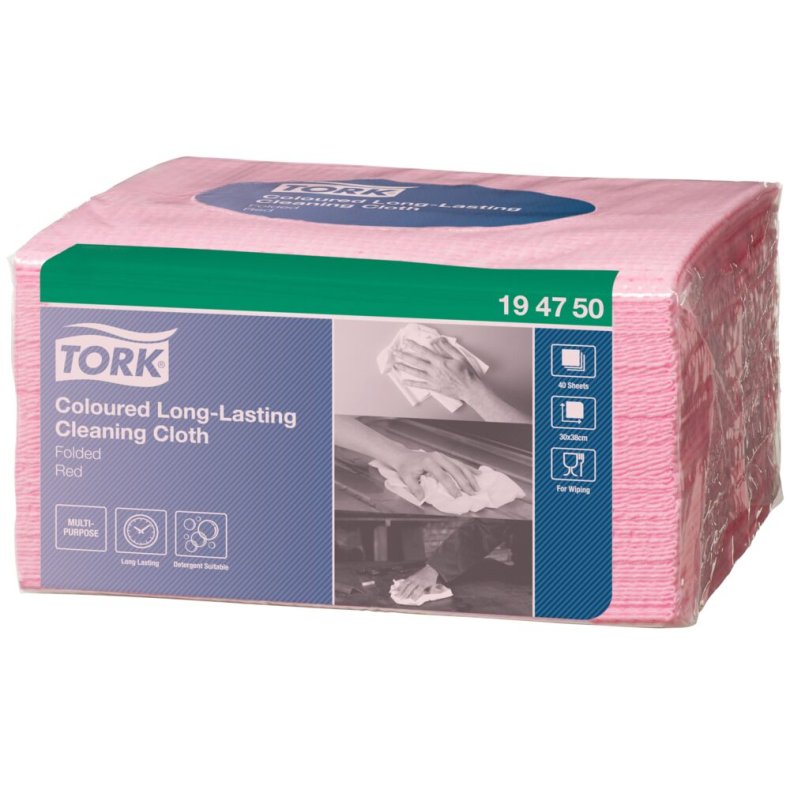 Aft�rringsklud, Tork W8, 38x30cm, r�d, polyester/viskose, engangs