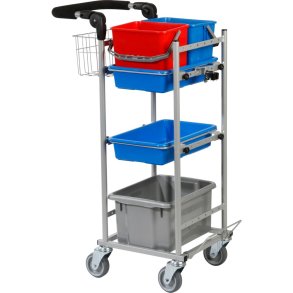 Reng�ringsvogn, Tina Trolleys ERGO Super Kompakt, 440x370x1025mm, s�lv, pulverlakeret st�l, til fugtsystem, med tilbeh�r *Denne vare tages ikke retur*