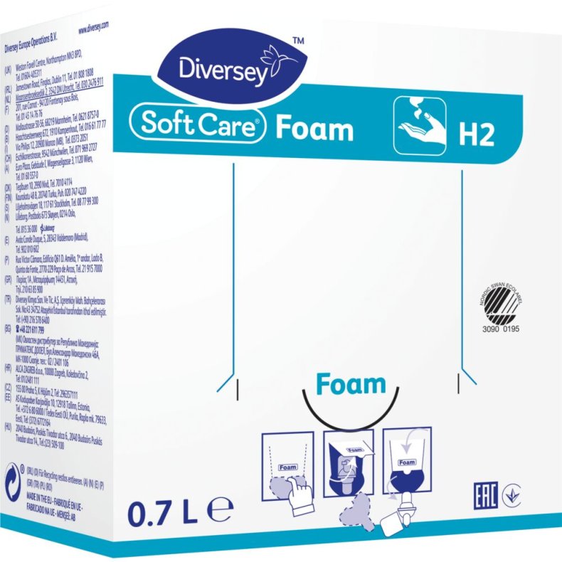 Skums�be, Diversey Soft Care Foam H2, 700 ml, uden farve med parfume