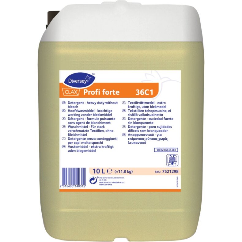 T�jvask, Diversey CLAX Profi Forte 36C1, 10 l, hvidt, uden farve, med parfume