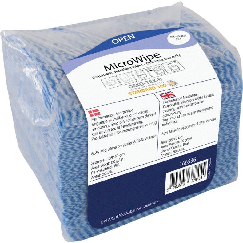 Reng�ringsklud, MicroWipe, 38x40cm, bl�, mikrofiber, engangs